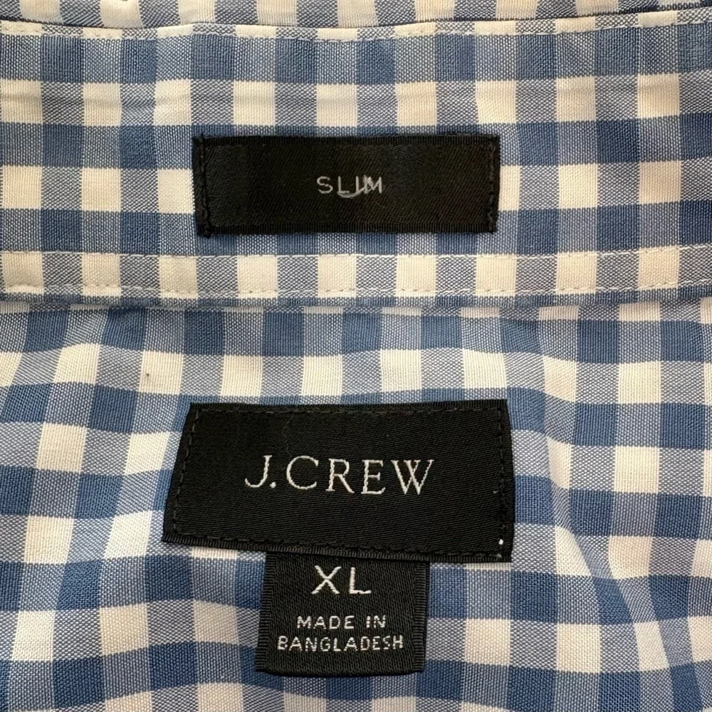 J. Crew Button Up Long Sleeve White Blue Checkered Nautical Shirt Men Sz XL SLIM